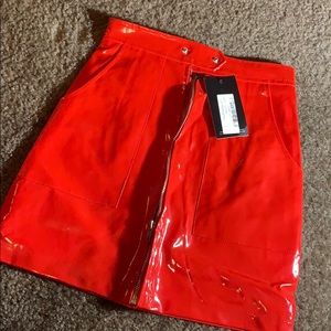 Pleather red mini skirt